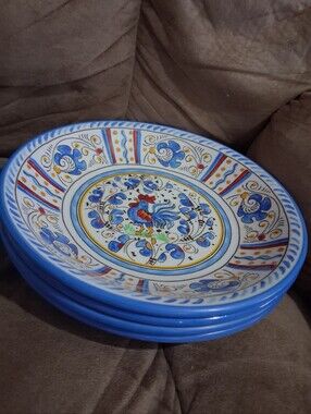 Le Cadeaux Blue Rooster Pasta Bowls Melamine 9in Dia 4 Bowls Cottagecore PlsRead